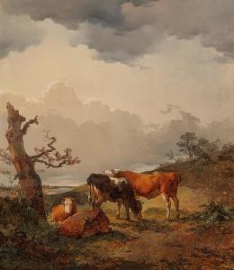BRUNNER Leopold II 1822-1869,Grazing Cows before a Storm,1840,Palais Dorotheum AT 2020-09-23