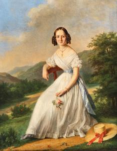 BRUYERE Élise Lebarbier 1776-1842,An elegant lady with Florentine hat in a landsca,Palais Dorotheum 2023-09-07
