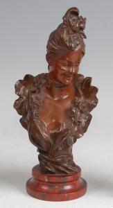 BRUYNEEL Victor Leopold 1859,bust of a smiling woman, wearing floral decor,Lacy Scott & Knight 2020-03-20