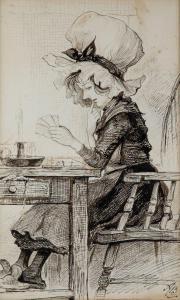 BRYAN Alfred 1852-1899,Woman at the table wearing a large hat and playing,Rosebery's GB 2022-03-22