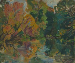 BRYANS Lyna 1909-2000,Landscape with Lake (Reflections),Leonard Joel AU 2021-06-08