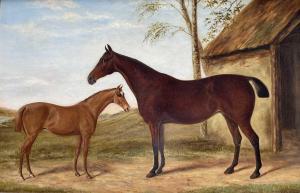 BRYANT Alfred Moginie 1800-1900,Two horses beside a stable,David Lay GB 2022-03-10