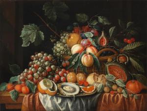 BRYER de Cornelis 1600-1600,A basket of grapes, peaches, plums, cherries and f,Bonhams GB 2018-04-25