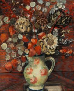 BRYSON Hilary,WINTER ARRANGEMENT, PHYSALIS & ARTICHOKES,Ross's Auctioneers and values 2024-04-17