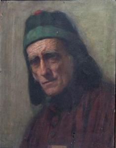 BUCHANAN Norman Alexander,Portrait of an old man wearing a greenhead garment,Mallams 2009-07-08