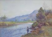 buchanan robert j. m,Extensive river landscape with boy fishing,Peter Wilson GB 2017-07-05