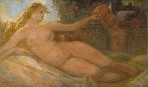 BUCHLER Eduard 1861-1958,Liegender weiblicher Akt mit Amoret,1910,Galerie Bassenge DE 2020-11-25