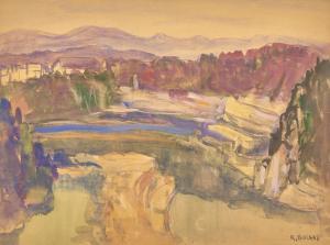 BUCHS Raymond 1878-1958,Weite Landschaft mit Bergkette,Dobiaschofsky CH 2023-11-08