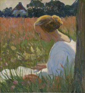 BUCHSEL Elisabeth 1867-1957,Lesende Frau im Gras,1930,Galerie Bassenge DE 2023-11-30