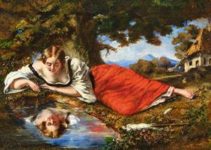 BUCHSER Frank 1828-1890,Spiegelbild im Wasser,1856,Galerie Koller CH 2024-11-29