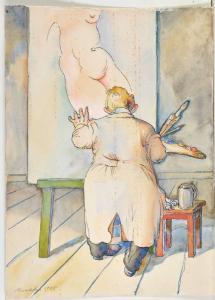 BUCHTY Josef 1893-1966,Künstler an der Staffelei mit Frauenakt,Allgauer DE 2017-04-06