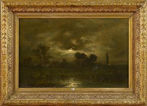 BUCKEN Peter 1831-1915,Paysage lacustre au clair de lune,VanDerKindere BE 2020-10-07