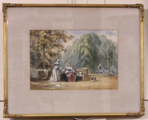 BUCKLEY John Edmund 1824-1876,ladies seated in a garden gentleman walking,Henry Adams GB 2024-01-25