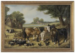 BUCKLEY R 1800-1900,Horses, Chickens and Pigs, in a farmyard,Brunk Auctions US 2013-05-11