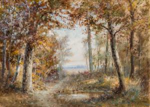 BUCKLIN William Savery 1851-1928,Autumn Sunshine through Forest,Shannon's US 2019-06-20