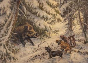 BUDDENBERG Wilhelm 1890-1967,Wounded boar caught by hounds,Hargesheimer Kunstauktionen DE 2021-03-13