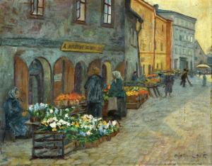 BUDIK Lojza 1888-1945,Flower market,Tiroche IL 2017-02-04