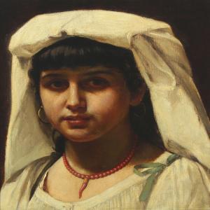 BUDKOWSKI Gustav Daniel 1813-1884,An Italian woman with a white headcloth,Bruun Rasmussen 2013-01-07