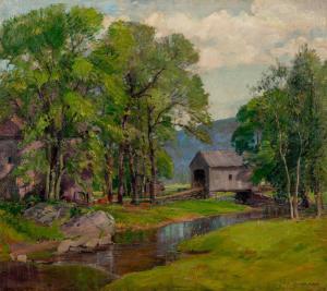 BUEHR Karl Albert 1866-1952,Landscape with Covered Bridge and Stream,Hindman US 2022-07-07