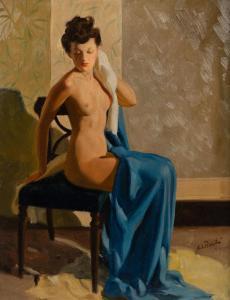BUELL Alfred Leslie 1910-1996,Seated Nude with Blue Drapery,Hindman US 2022-05-10