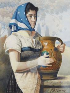 BUHLER M,Jeune femme au fichu tenant une cruche,1903,Kapandji Morhange FR 2023-04-28