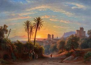 BUHLMANN Rudolf Johan 1802-1890,South Italian Landscape at Sunset,1859,Lempertz DE 2018-05-16