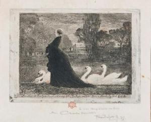 BUHOT Felix Hilaire 1847-1898,La Dame aux cygnes,1879,Beaussant-Lefèvre FR 2015-12-18