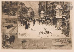 BUHOT Felix Hilaire 1847-1898,L\’Hiver à Paris ou La Neige à Paris,1879,Ader FR 2024-04-03