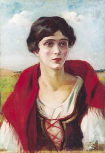BUKOWSKA Kamila 1908-1914,Portret młodej kobiety w wieśniaczym stroju,Altius PL 2003-11-12