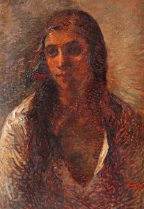 BULGARAS Petre 1884-1939,Tinker Woman with Flowers in Her Hair,Artmark RO 2023-09-20