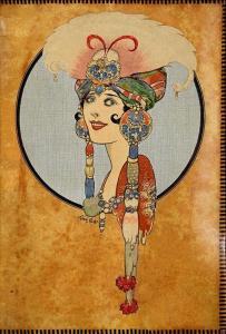 Bull René 1872-1942,Art Deco Portrait of a Lady with Decorative Headdr,Morgan O'Driscoll 2023-09-18
