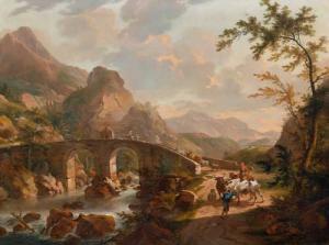 BULLINGER Johann Balthasar I 1713-1793,Landscape with herd of cattle on a bridg,1752,Galerie Koller 2018-09-26