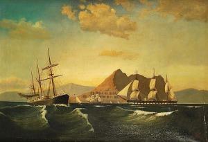 BUNCH C V 1800-1800,Ship passing a Danish brig, off the rock of Gibral,1885,Dreweatts GB 2013-12-02