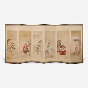 Buncho Yanagi 1764-1801,A Japanese six-panel screen with six portraits,Freeman US 2022-04-13