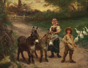 BUNDY Edgar 1862-1922,Children with donkeys and geese,1885,Bonhams GB 2024-03-14