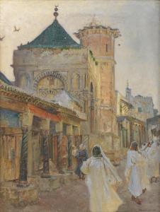 BUNDY Edgar 1862-1922,Street scene with the Sidi Youssef Dey Mosque, Tunis,Bonhams GB 2023-09-28