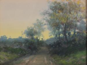 BUNDY John Elwood 1853-1933,dirt road in a rural landscape at dawn,Ripley Auctions US 2023-07-01