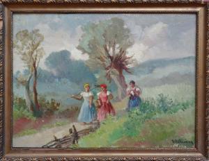 BURCHARD BELAVARY Istvan 1864-1933,Landscape with 3 peasant women,Antonija LV 2019-11-05