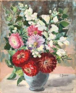 BURDEAU Clémence Louise,Bouquet de pivoines rouge (?) et fleurs blanches,Gros-Delettrez 2021-06-23