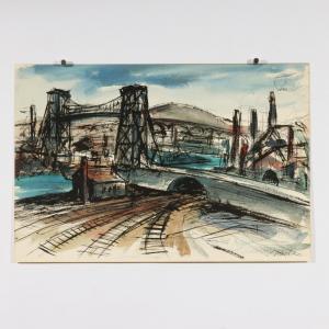 BURDICK Charles J 1924-2016,City Scene with bridge and rail,Ripley Auctions US 2023-10-07
