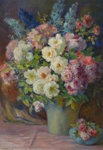 BURDOIN Juliet 1873,Floral still life with roses,John Moran Auctioneers US 2020-07-19