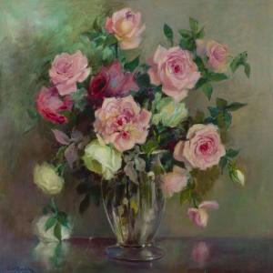 BURDOIN Juliet 1873,Still life with pink and white roses,John Moran Auctioneers US 2020-07-19