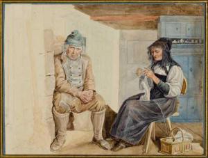 BURGDORFER Daniel David 1800-1861,Room with old peasant couple,Galerie Koller CH 2018-09-28