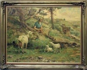 BURGER WILLING Willi Hans 1882-1969,Junge Hirtin mit ihren Ziegen auf einer Anhöh,Reiner Dannenberg 2020-06-18