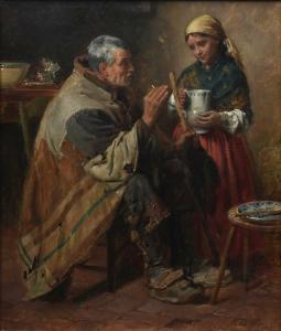 BURGESS John Bagnold,Interior with a traveller and a serving girl,1888,Woolley & Wallis 2024-03-06