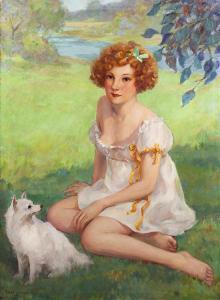 BURGESS Joseph 1800-1900,Portrait of Elizabeth Montrose with Dog,1932,Hindman US 2012-02-22