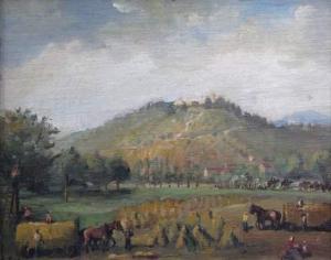 BURI Hans 1893-1963,Spätsommerliche Landschaft mit Bauern bei der Heuernte,Peege Frank DE 2009-10-10
