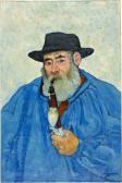 BURI Max Alfred 1868-1915,Brienzer Bauer in blauem Kittel, mit Pfeife,1909,Kornfeld CH 2022-06-17
