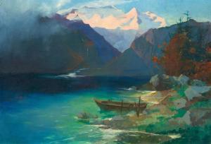 BURI Max Alfred 1868-1915,Lake Brienz – Evening Landscape,1894,Galerie Koller CH 2021-07-02