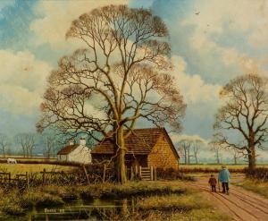 BURKE Patrick 1932-2013,Man and a boy walking on a country lane,1985,Capes Dunn GB 2021-07-13